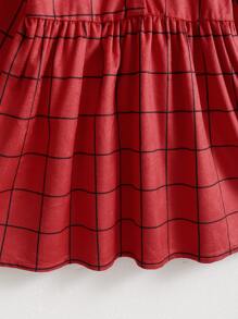 Vestido De Niñitas De Terciopelo Con Estampado De Cuadros Y Cuello Con Volante - Rojo - Ver 5