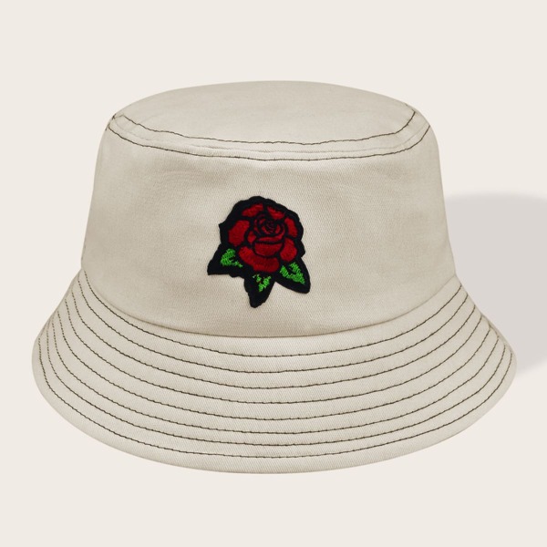 

Flower Embroidered Bucket Hat, Beige
