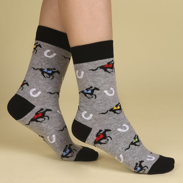

Men Horse Print Crew Socks, Grey