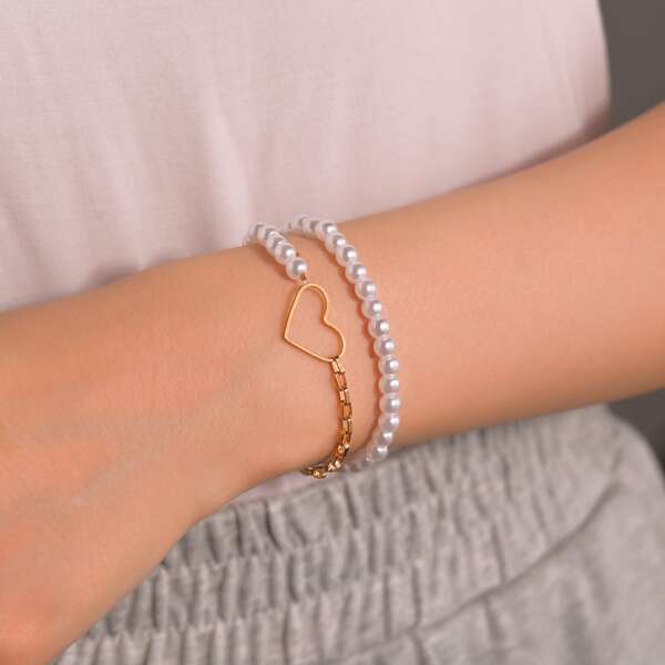 

Faux Pearl Decor Bracelet, White