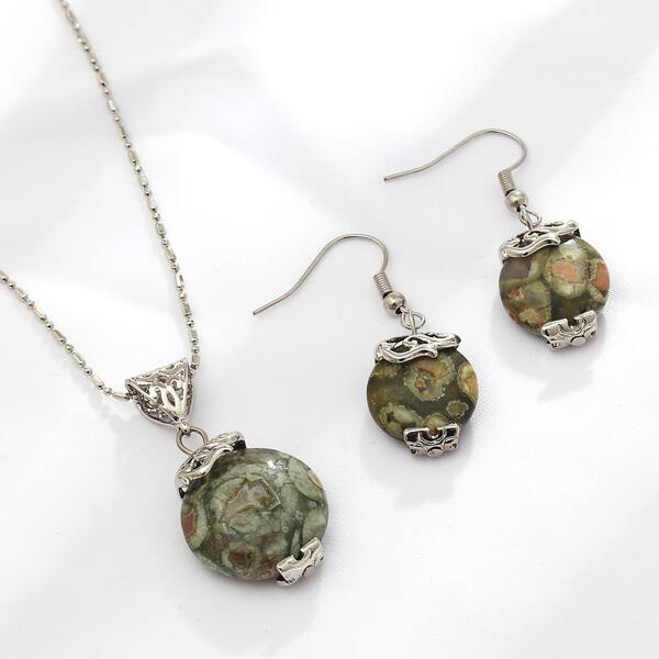 

3pcs Stone Pendant Jewelry Set, Multicolor