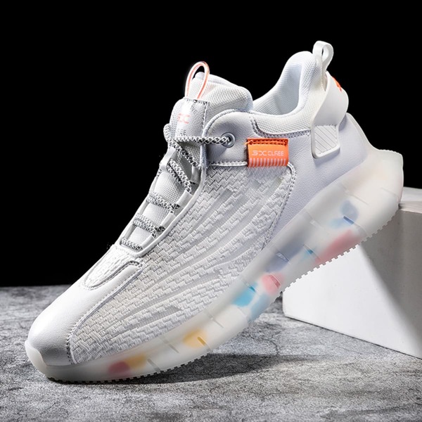 

Men Knit Detail Lace-up Front Running Shoes, White