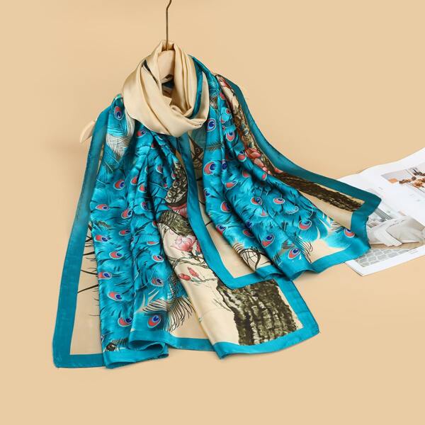 

Flower Print Scarf, Blue