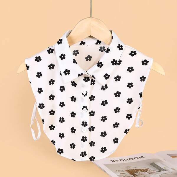 

Flower Print Faux Dickey Collar, Black and white