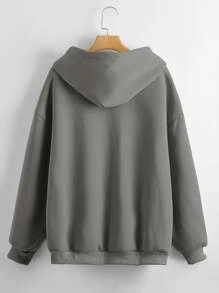 SHEIN LUNE Sudadera con capucha con cordón con cremallera unicolor - Gris Oscuro - Ver 2