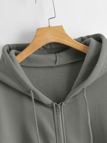 SHEIN LUNE Sudadera con capucha con cordón con cremallera unicolor - Gris Oscuro - Ver 4