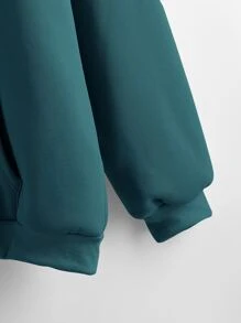 SHEIN LUNE Solid Zip Up Drawstring Hooded Sweatshirt - Teal Blue - View 3