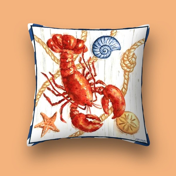 

Lobster Print Cushion Cover Without Filler, Multicolor