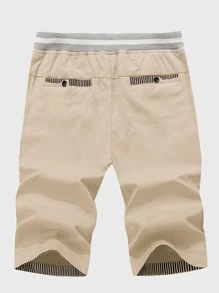 Manfinity Homme Hombres Shorts con cordón con parche - Caqui - Ver 2