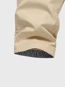 Manfinity Homme Hombres Shorts con cordón con parche - Caqui - Ver 3