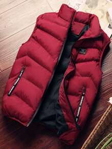 Manfinity Homme Men Letter Patched Zip Up Puffer Gilet - Burgundy - View 1