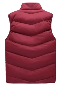 Manfinity Homme Men Letter Patched Zip Up Puffer Gilet - Burgundy - View 2