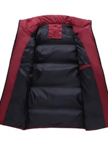Manfinity Homme Men Letter Patched Zip Up Puffer Gilet - Burgundy - View 4