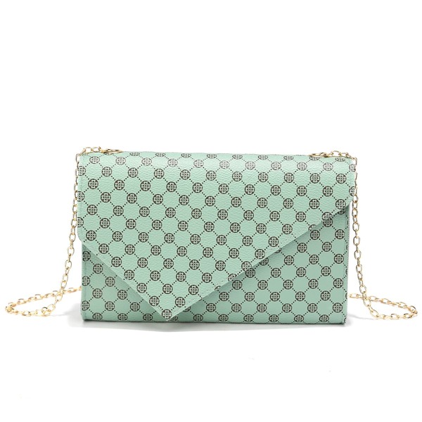 

Geo Graphic Flap Chain Crossbody Bag, Green