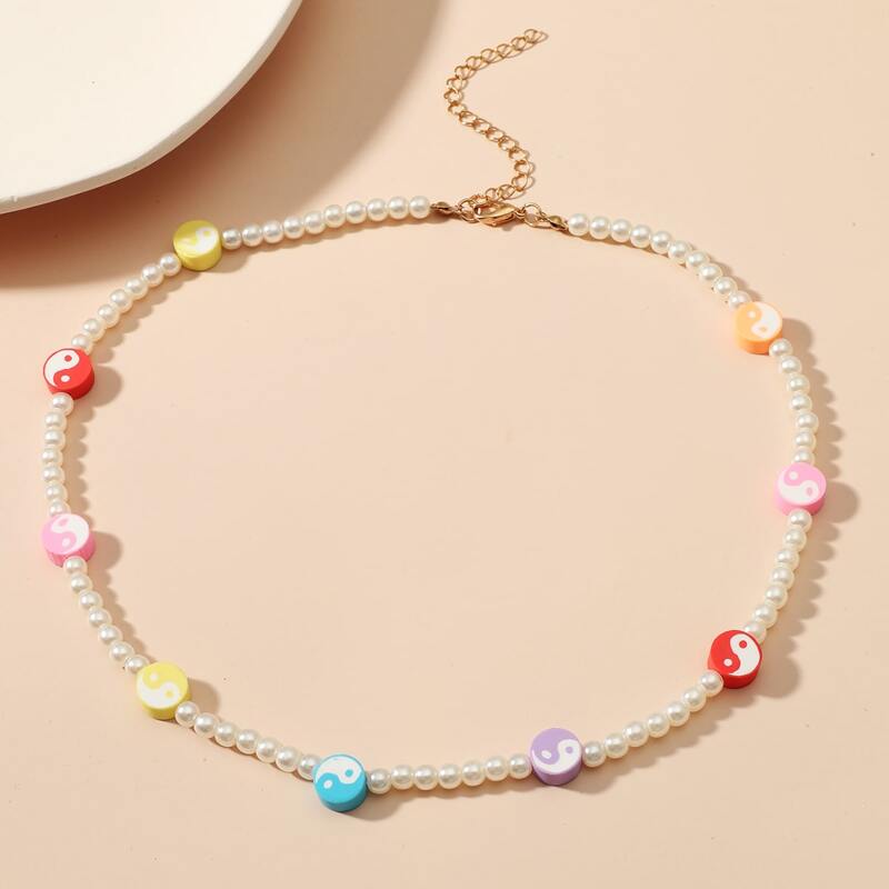 

Yin & Yang Decor Beaded Necklace, Multicolor