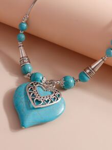 Collar con accesorio con corazón con turquesa - Plata antigua - Ver 4