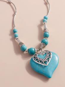 Collar con accesorio con corazón con turquesa - Plata antigua - Ver 5