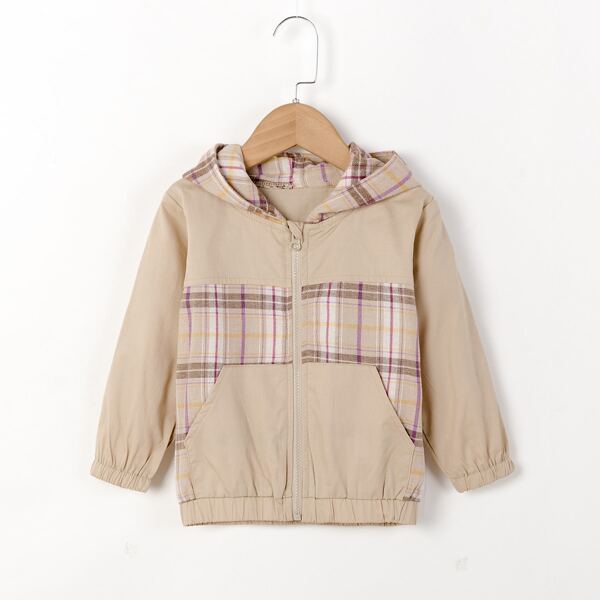 

Toddler Girls Plaid Pocket Hooded Jacket, Khaki