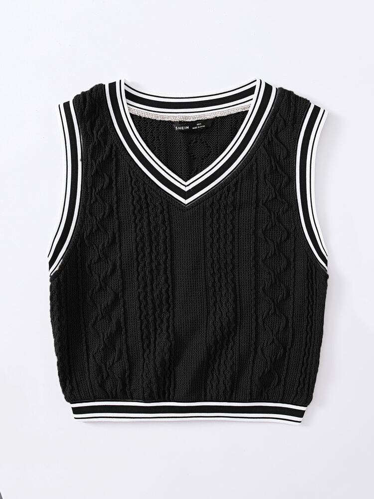Muchica Women Varsity Striped Cropped Sweater Top - Black - View 3