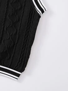 Muchica Women Varsity Striped Cropped Sweater Top - Black - View 4