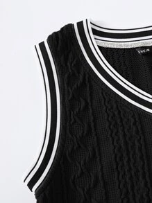 Muchica Women Varsity Striped Cropped Sweater Top - Black - View 5
