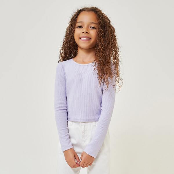 

Girls Drop Shoulder Rib-knit Tee, Mauve purple