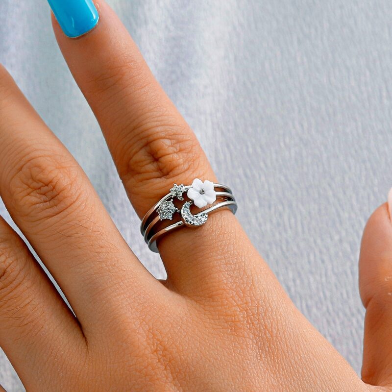 

Rhinestone Decor Cuff Ring, Silver