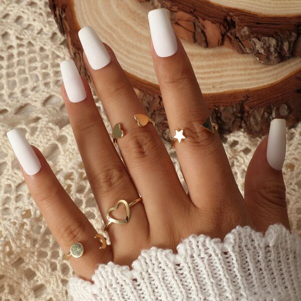 

4pcs Heart Decor Ring, Gold