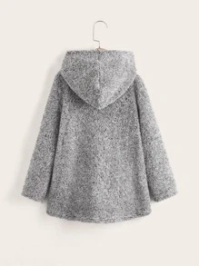 SHEIN Áo khoác con gái Nút đôi Túi màu trơn Giải trí - Xám - Xem 2