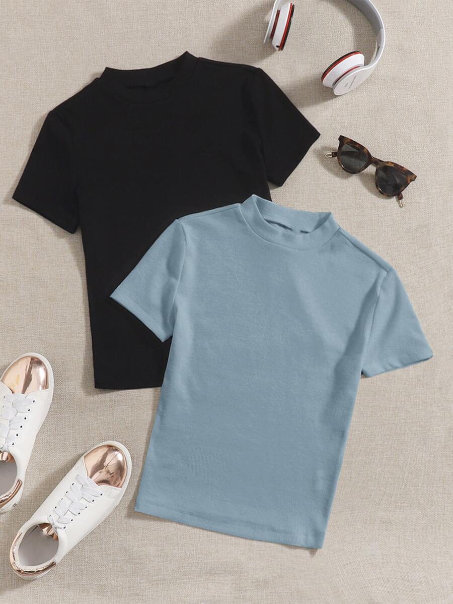 SHEIN EZwear 2入組小高領T恤
