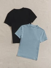 SHEIN EZwear 2入組小高領T恤 - 彩色 - 查看 4