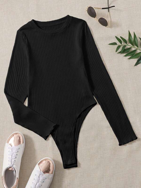 Cloudara Solid Ribbed Knit Bodysuit