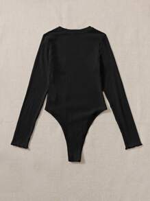 SHEIN Essnce Rib-knit Solid Bodysuit - Black - View 2
