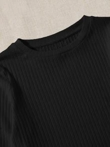 SHEIN Essnce Rib-knit Solid Bodysuit - Black - View 5