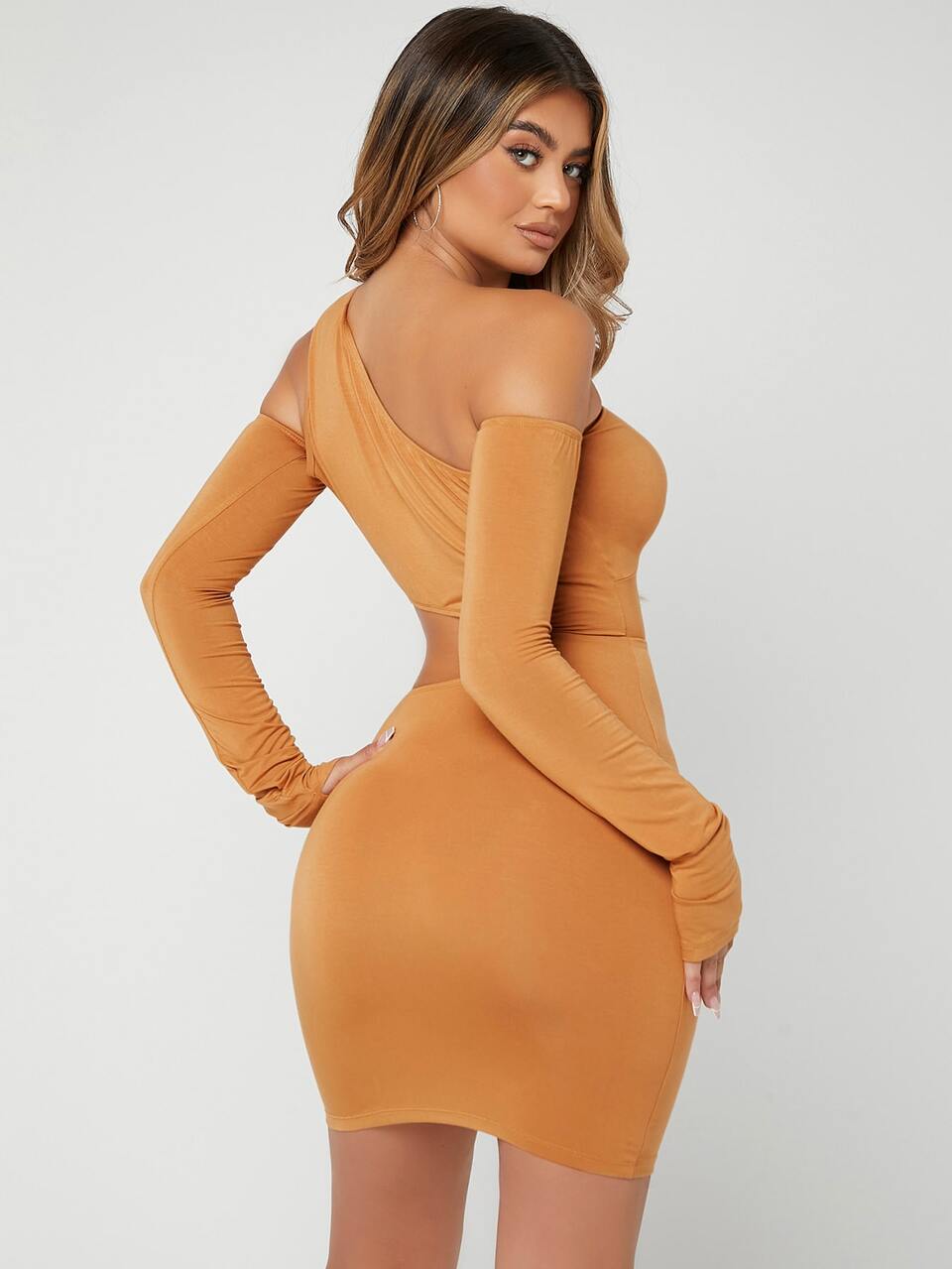 Cut Out Asymmetrical Neck Bodycon Dress