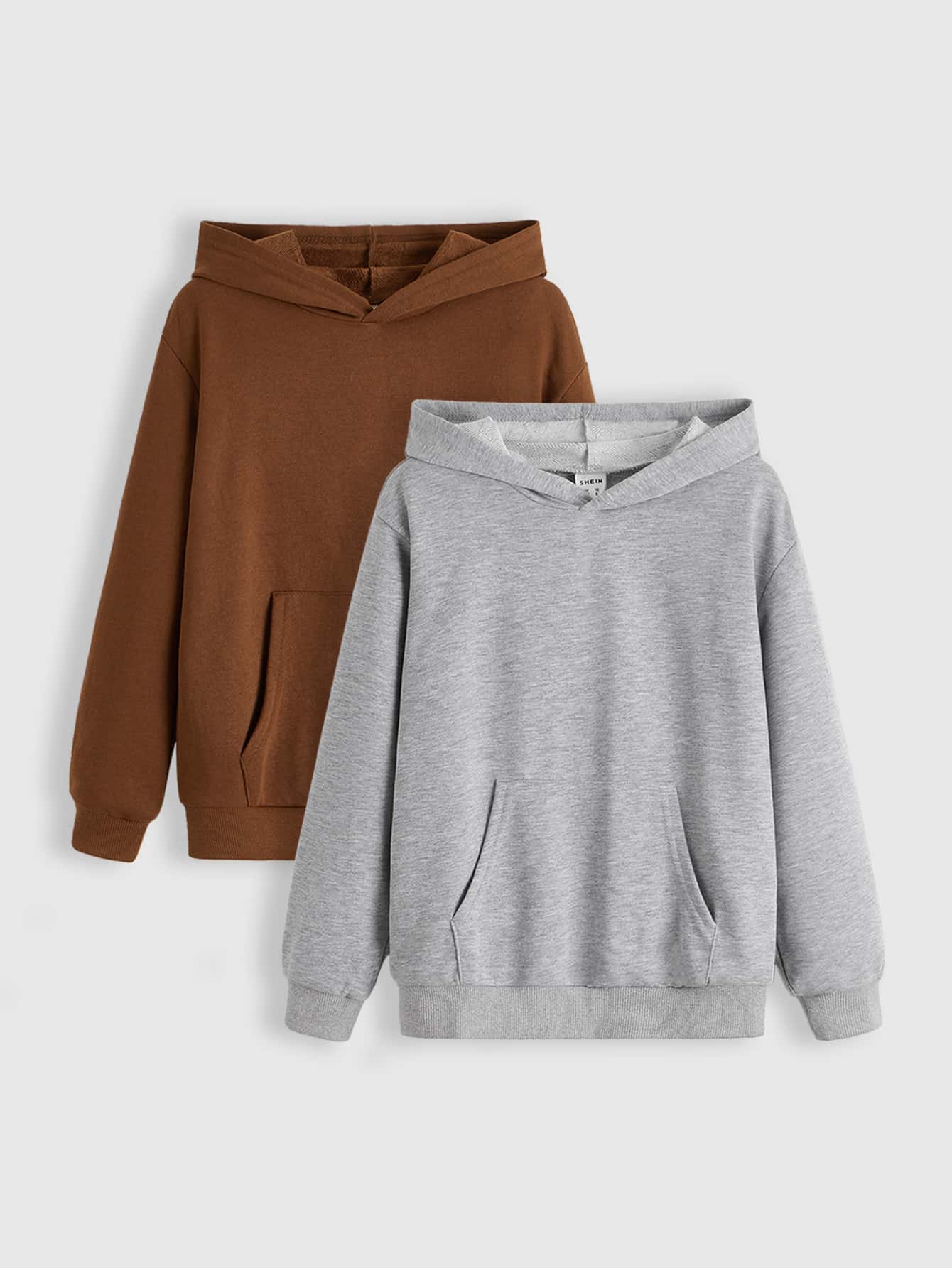 SHEIN 男童两件套纯棉袋鼠口袋卫衣 - 彩色 - 查看 1