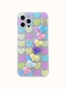 Capa para celular com corrente em formato de coração colorido (1 unidade) compatível com iPhone 15 Pro Max - Multicolorido - Ver 2