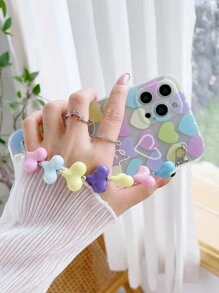 Capa para celular com corrente em formato de coração colorido (1 unidade) compatível com iPhone 15 Pro Max - Multicolorido - Ver 4