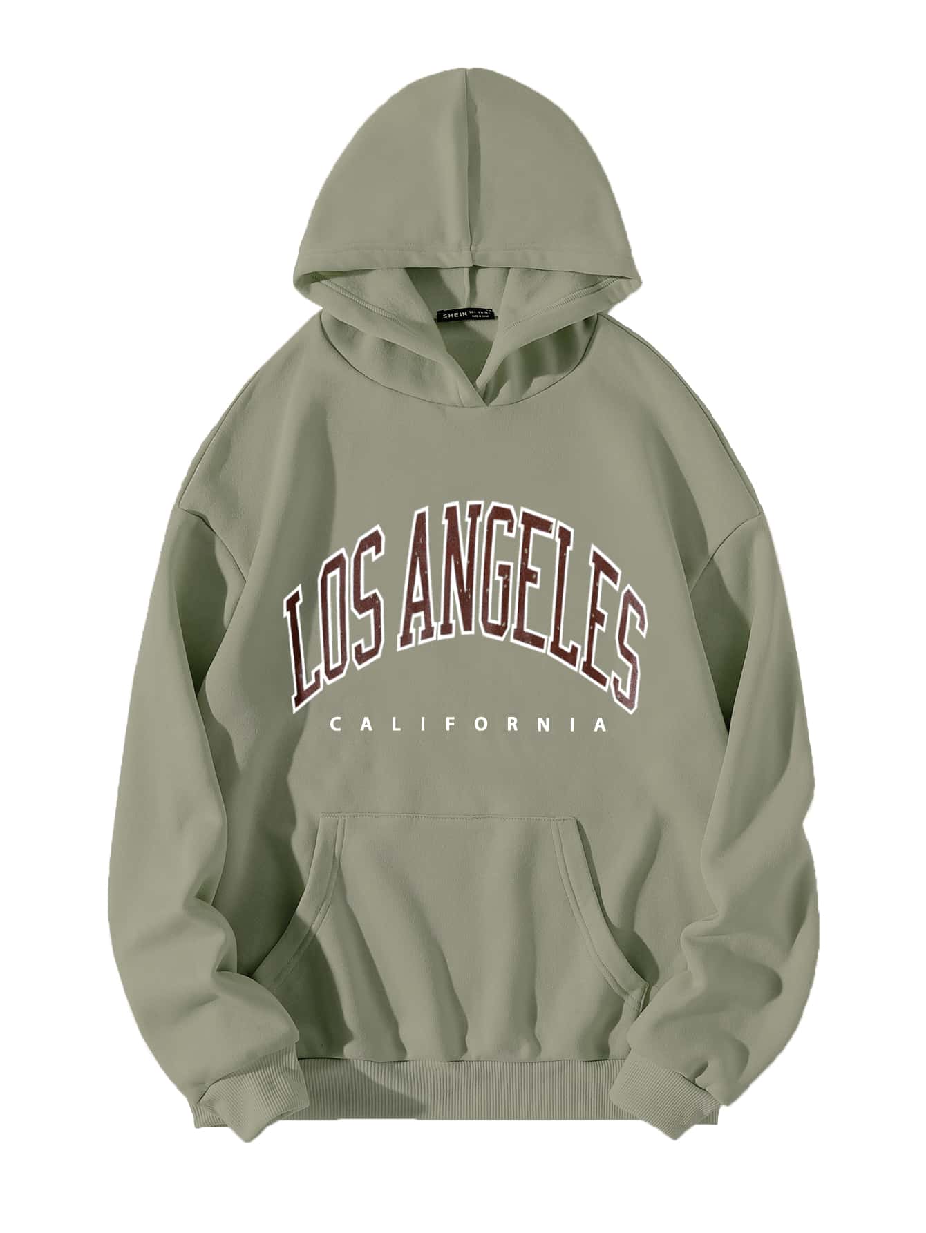 Letter Graphic Kangaroo Pocket Hoodie - Grey - View 1