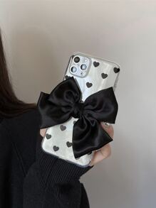 Bowknot Decor Heart Pattern Phone Case - Black - View 3