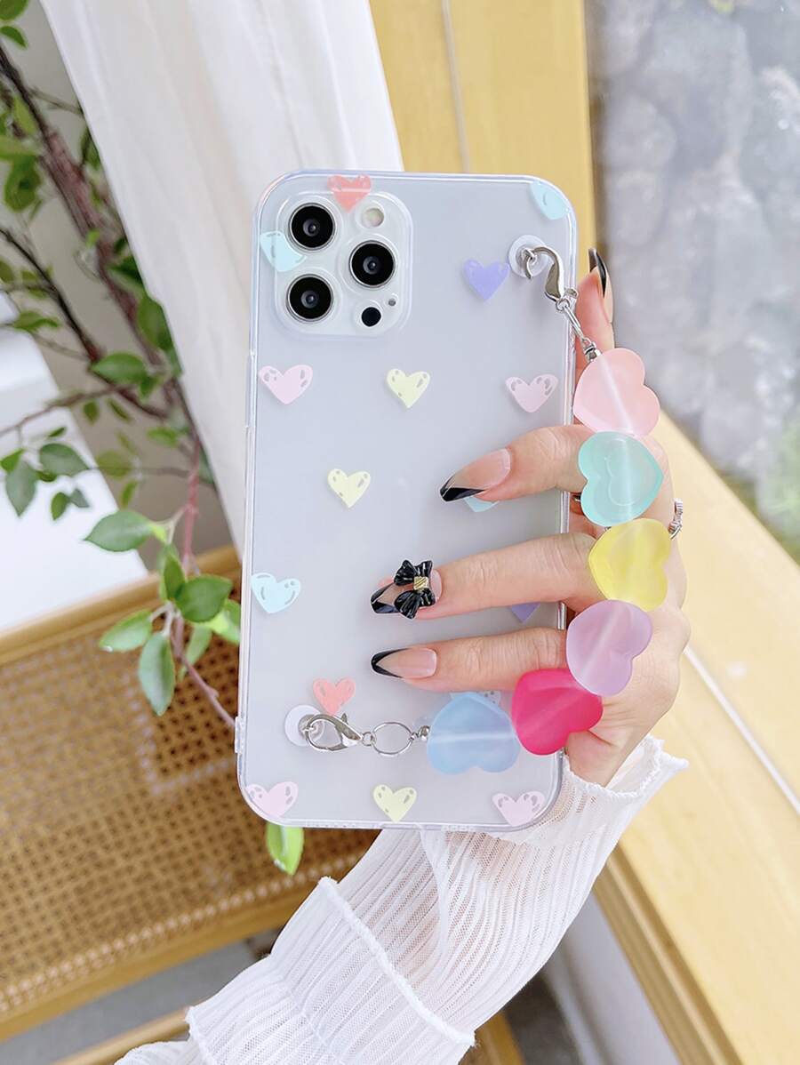 Heart Pattern Hand Strap Phone Case - Multicolor - View 1