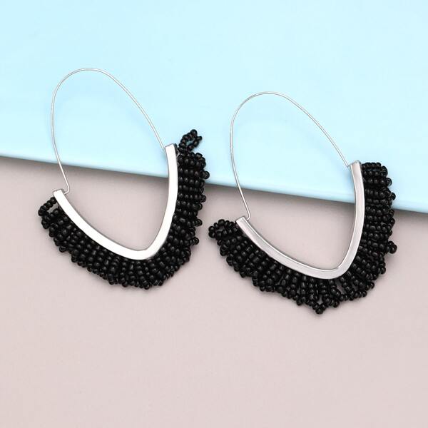 

Bead Decor Hoop Earrings, Black