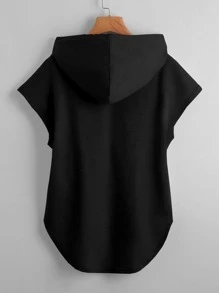 StreetHx High Low Hem Drawstring Hooded Tee - Black - View 2