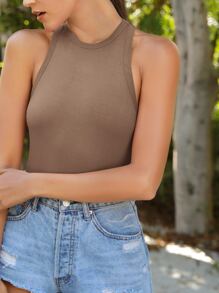 SHEIN Essnce 素色合身背心上衣 - 摩卡棕 - 查看 3