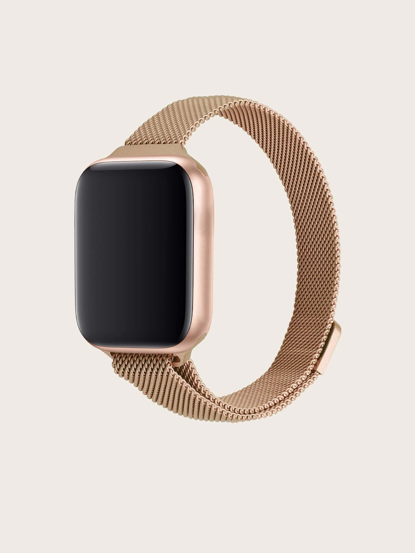 Magnetic Mesh Adjustable Watchband Compatible With Apple Watch Series 1-9, Narrow Waist Design - Rose Gold - View 1
