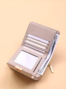 Women's Zipper Buckle Metal Decor Textured Bi-Fold Compact With ID Window Cash Pouch Mini Lightweight Minimalist Fashion Modern Business Anniversary On Valentine Day For Birthday Gift Gift Couple Female Lady Girls Women Gift Gift Bag Present School Supplies Teacher Gifts Back To School For Women Wallet Purse Wallet Small Wallet - Black - View 2