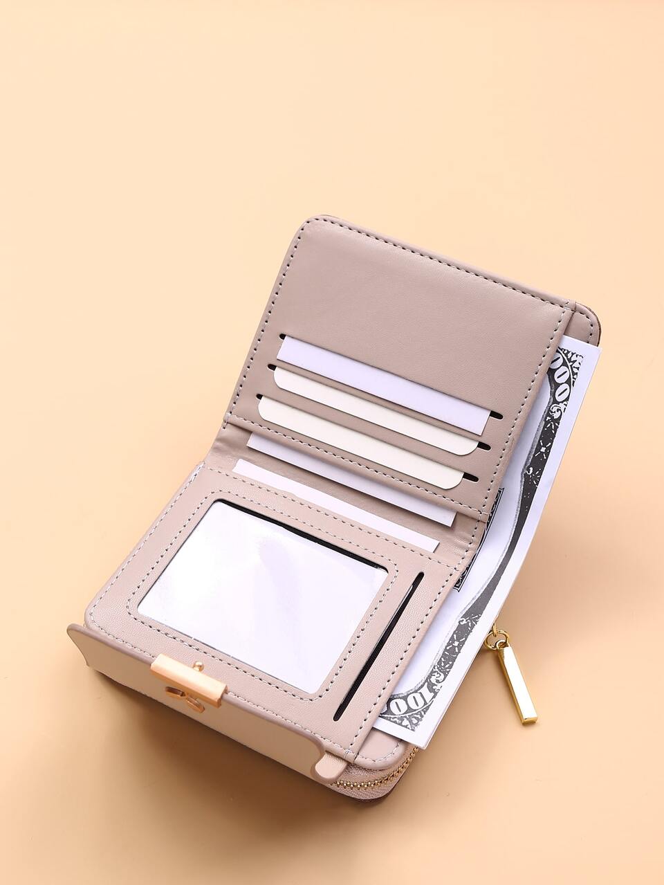Women's Zipper Buckle Metal Decor Textured Bi-Fold Compact With ID Window Cash Pouch Mini Lightweight Minimalist Fashion Modern Business Anniversary On Valentine Day For Birthday Gift Gift Couple Female Lady Girls Women Gift Gift Bag Present School Supplies Teacher Gifts Back To School For Women Wallet Purse Wallet Small Wallet