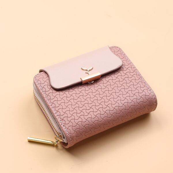 

Metal Decor Textured Small Wallet, Pink