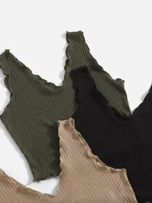 SHEIN EZwear 3pcs Lettuce Trim Rib-knit Tank Top - Multicolor - View 4