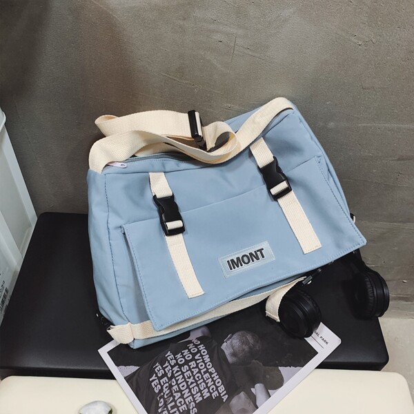 

Letter Patch Release Buckle Detail Crossbody Bag, Blue